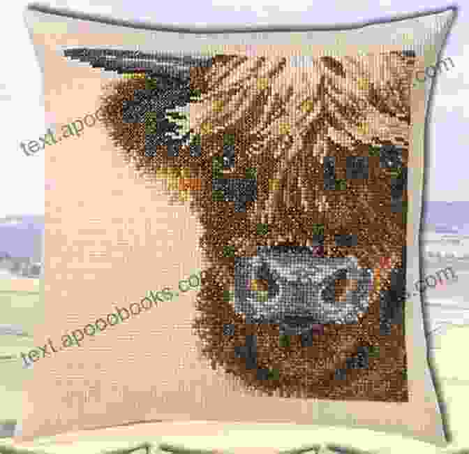 A Completed Highland Cow Cross Stitch Pattern, Framed And Displayed On A Wall. Cross Stitch Pattern: Highland Cow: Counted Cross Stitch