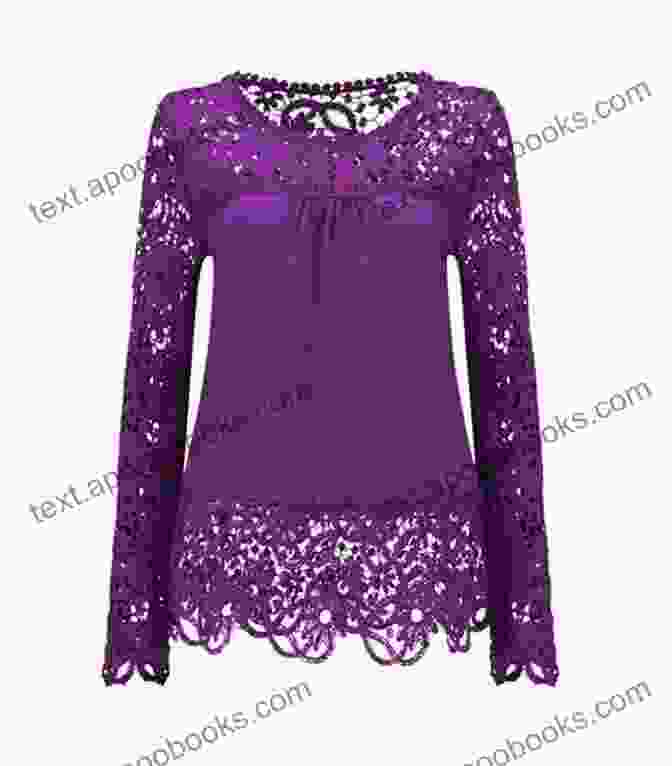 A Stunning Purple Lace Blouse Featuring Intricate Celtic Knot Motifs Modern Crochet Pattern Irish Lace Purple Blouse (Modern Irish Crochet Lace Pattern)