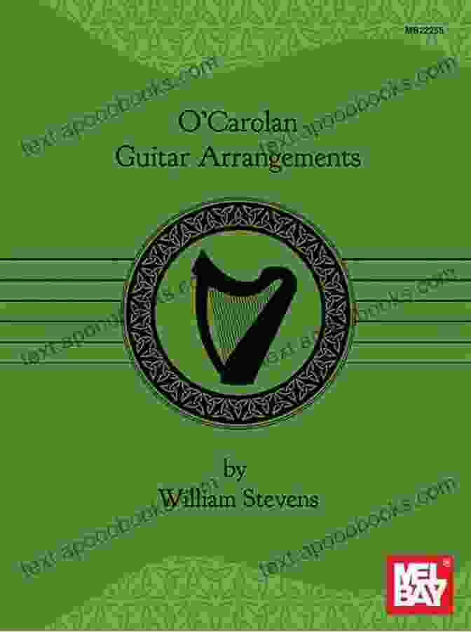 Carolan Guitar Arrangements Book Cover Featuring A Golden Celtic Harp Against A Deep Green Background, Evoking The Charm And Elegance Of Irish Traditional Music. O Carolan Guitar Arrangements